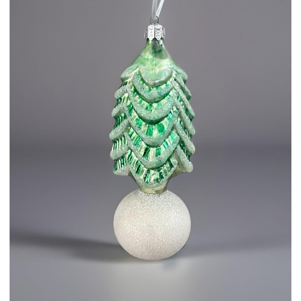 Christopher Radko "Snowball Pine Tree" Glitter Glass Christmas Ornament Rare!